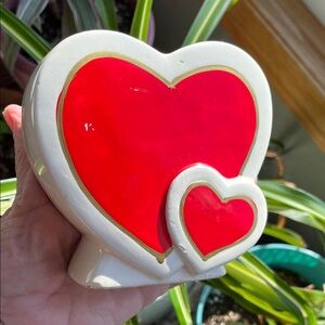 Vtg 70s Valentines Day Double Hearts Ceramic Planter Vase Japan